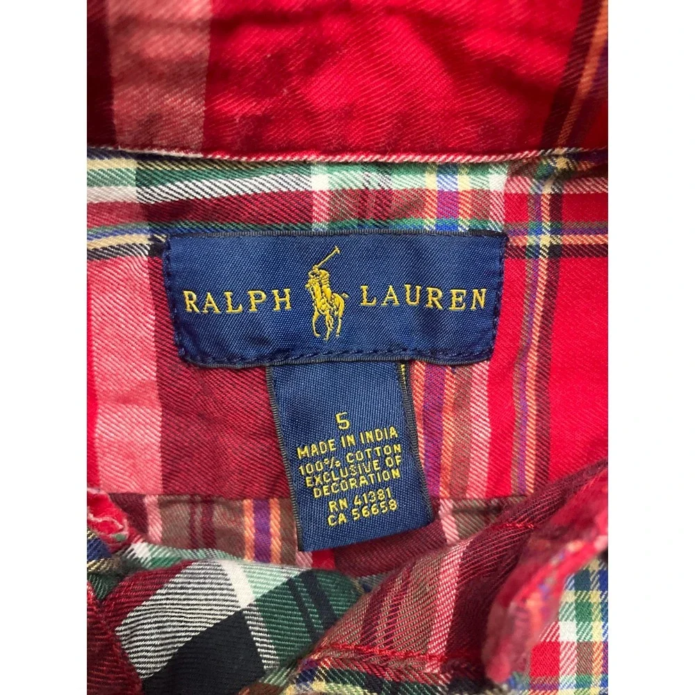 Ralph Lauren Flannel Shirt Boys 5 Multicolor Tartan Plaid Pony Logo Button Down
